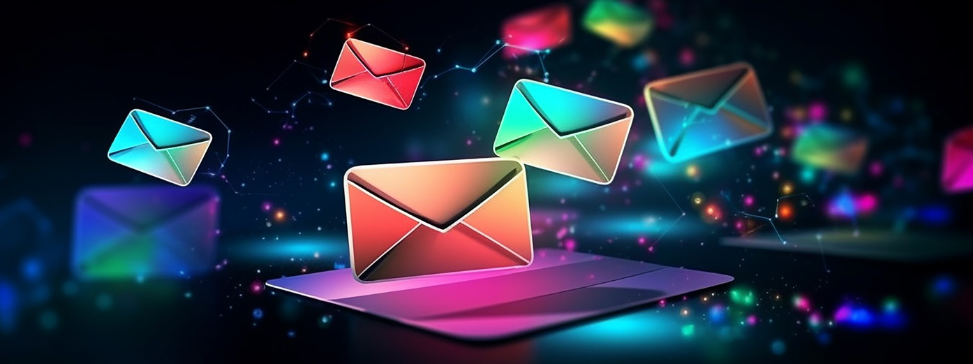 banner of colorful envelopes on a black background
